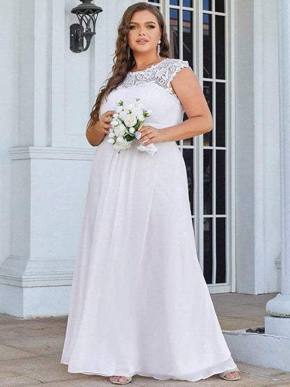 MsDresslyEP Plus Formal Dress Plus Size Elegant Maxi Long Lace Cap Sleeve Bridesmaid Dress DRE230973619WHT16