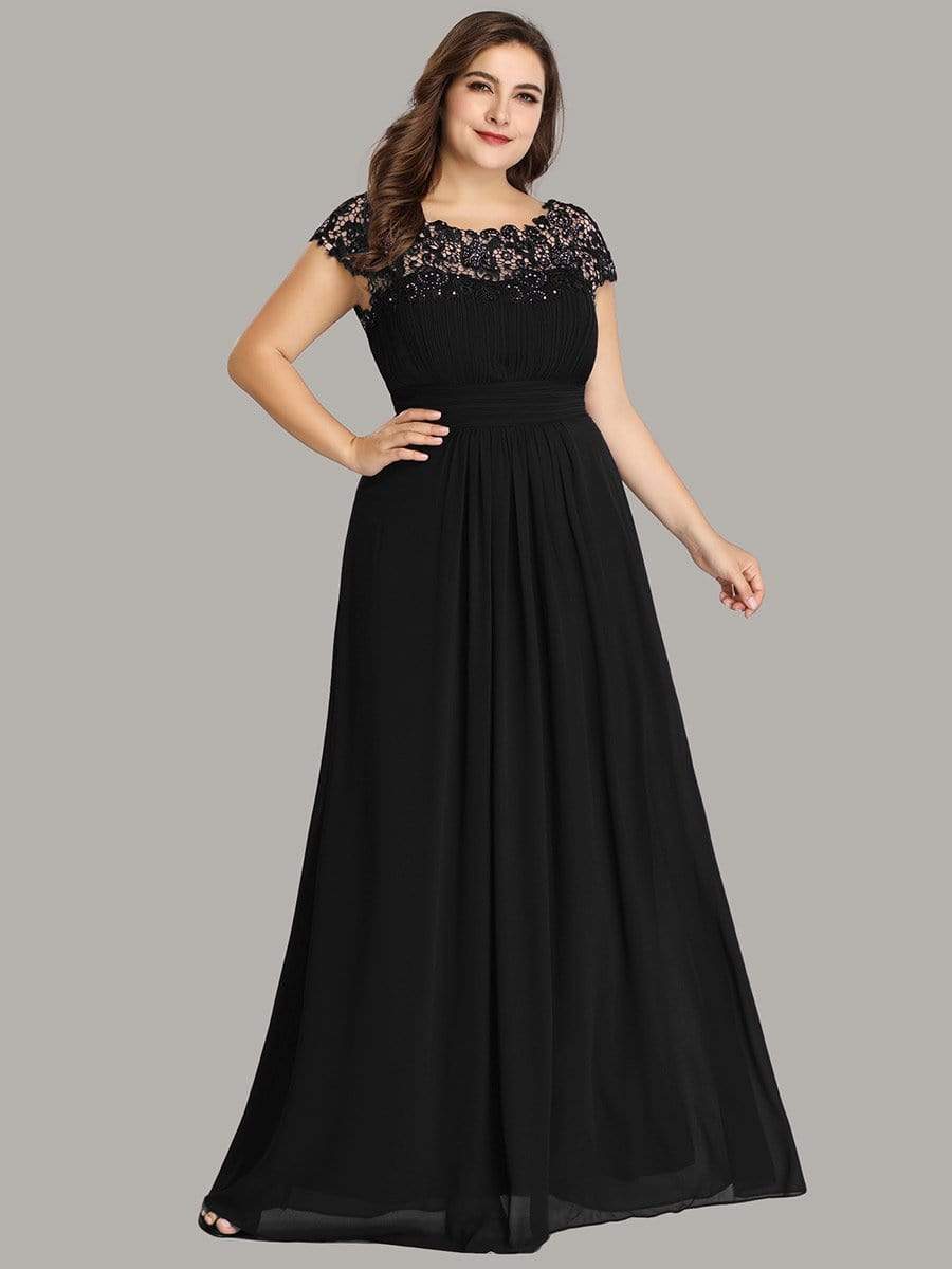MsDresslyEP Plus Formal Dress Plus Size Elegant Maxi Long Lace Cap Sleeve Bridesmaid Dress DRE230973629BLK16