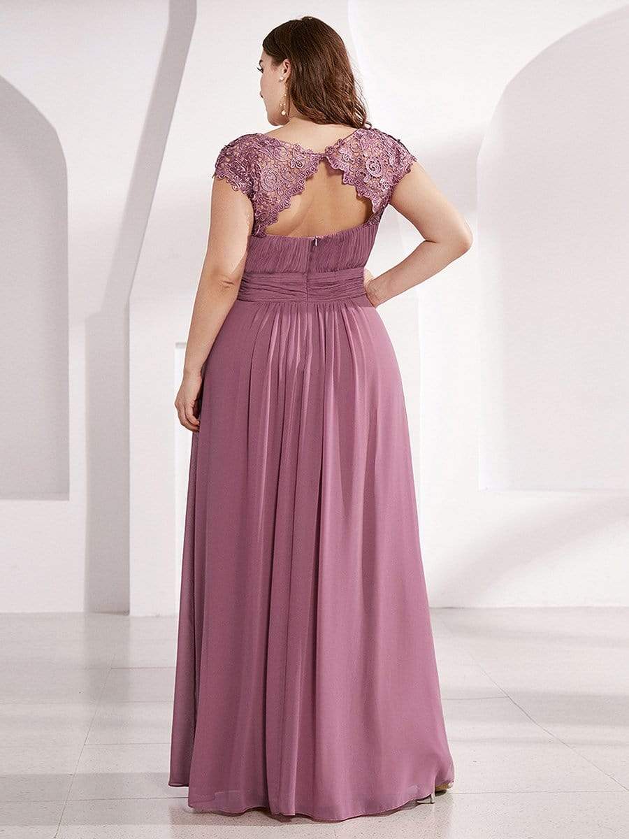 MsDresslyEP Plus Formal Dress Plus Size Elegant Maxi Long Lace Cap Sleeve Bridesmaid Dress