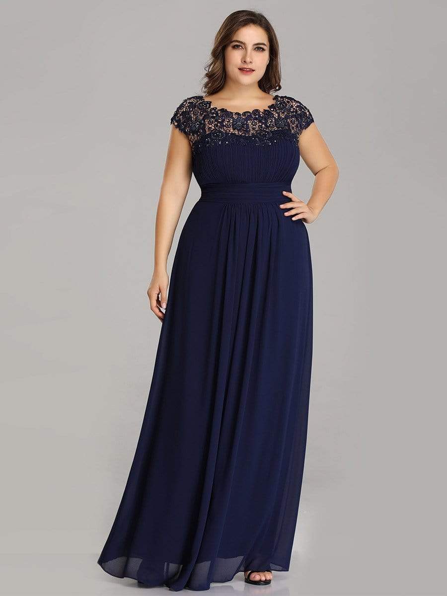 MsDresslyEP Plus Formal Dress Plus Size Elegant Maxi Long Lace Cap Sleeve Bridesmaid Dress