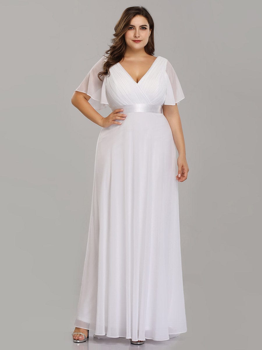MsDresslyEP Plus Formal Dress Plus Size Empire Waist V Back Bridesmaid Dress with Short Sleeves DRE230977813WHT16
