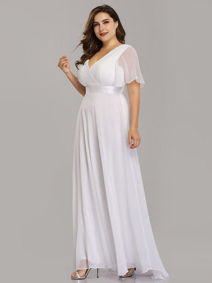 MsDresslyEP Plus Formal Dress Plus Size Empire Waist V Back Bridesmaid Dress with Short Sleeves