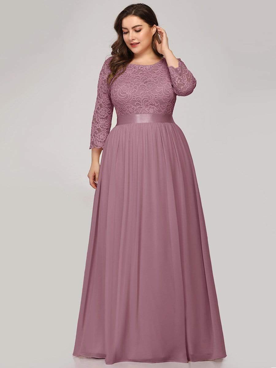 MsDresslyEP Plus Formal Dress Plus Size Long Lace Sleeve Formal Evening Gowns