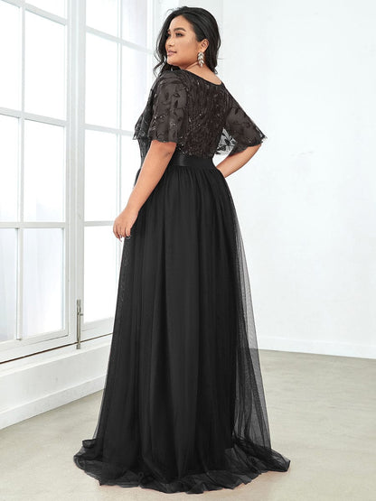 MsDresslyEP Plus Formal Dress Plus Size Sequin Bodice Long Formal Evening Dresses