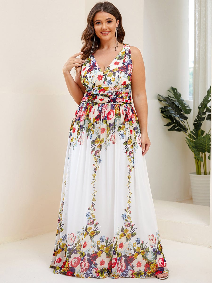 MsDresslyEP Plus Formal Dress Plus Size Sleeveless V-Neck Chiffon Semi Formal Maxi Dress DRE230975349PRC16