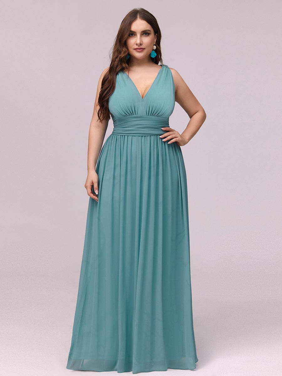 MsDresslyEP Plus Formal Dress Plus Size Sleeveless V-Neck Chiffon Semi Formal Maxi Dress DRE230975372DBU16