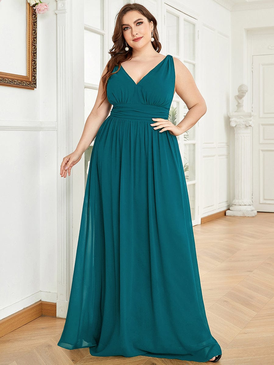 MsDresslyEP Plus Formal Dress Plus Size Sleeveless V-Neck Chiffon Semi Formal Maxi Dress DRE230975378TEL16