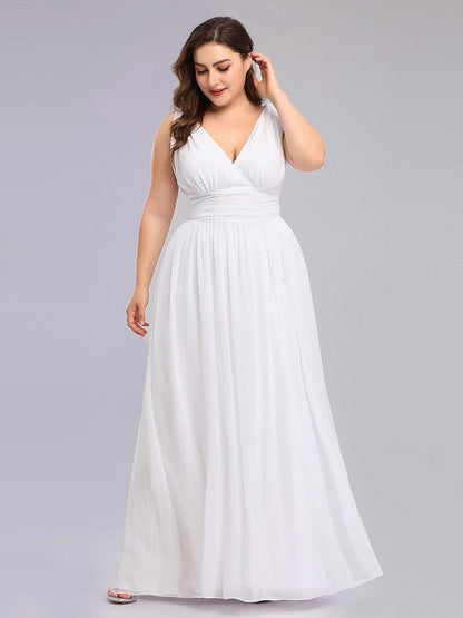 MsDresslyEP Plus Formal Dress Plus Size Sleeveless V-Neck Chiffon Semi Formal Maxi Dress DRE230975390WHT16