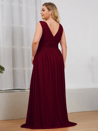 MsDresslyEP Plus Formal Dress Plus Size Sleeveless V-Neck Chiffon Semi Formal Maxi Dress