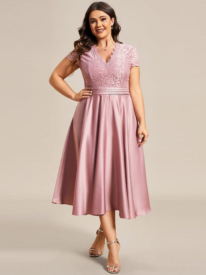 MsDresslyEP Plus Formal Dress Plus Size V-neck Lace Bodice A-line Cocktail Dress with Pockets DRE230978313POH16