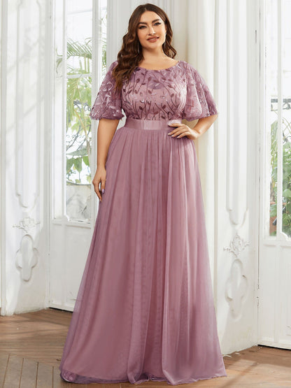 MsDresslyEP Plus Formal Dress Plus Size Women's Embroidery Evening Dresses with Short Sleeve DRE230970117POH16