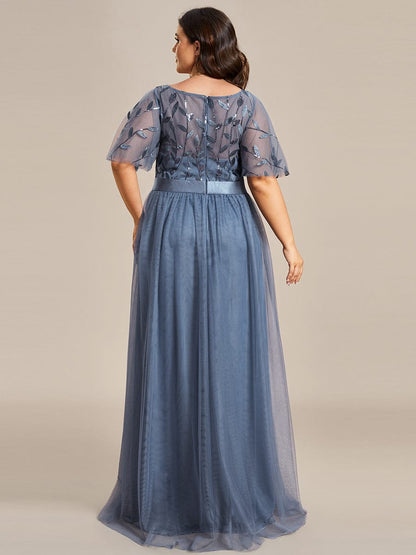 MsDresslyEP Plus Formal Dress Plus Size Women's Embroidery Evening Dresses with Short Sleeve