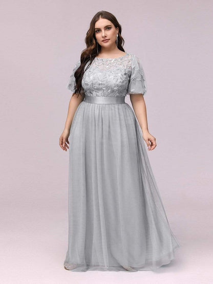 MsDresslyEP Plus Formal Dress Plus Size Women's Embroidery Evening Dresses with Short Sleeve