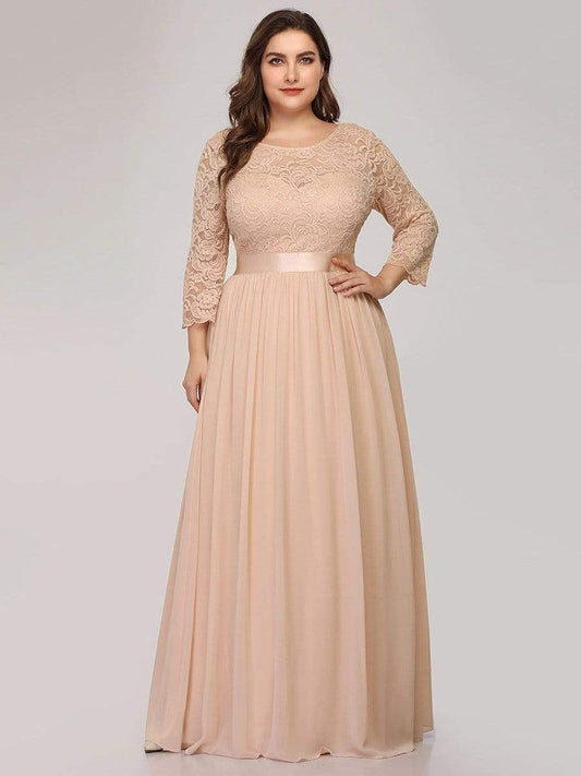 MsDresslyEP Plus Formal Dress Simple Plus Size Lace Evening Dress with Half Sleeves DRE230974801BSH16