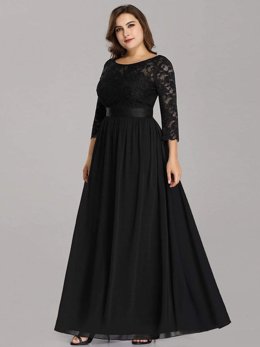 MsDresslyEP Plus Formal Dress Simple Plus Size Lace Evening Dress with Half Sleeves DRE230974807BLK16