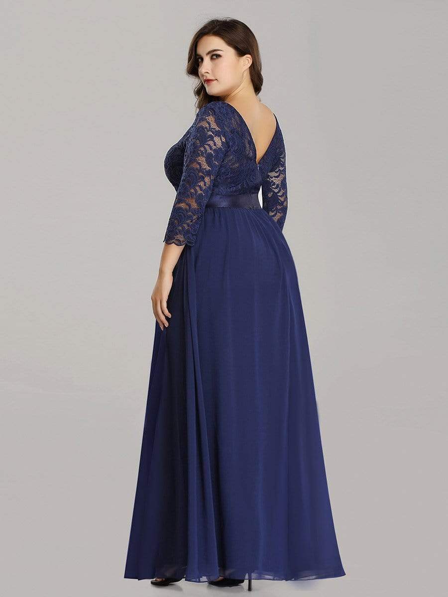 MsDresslyEP Plus Formal Dress Simple Plus Size Lace Evening Dress with Half Sleeves