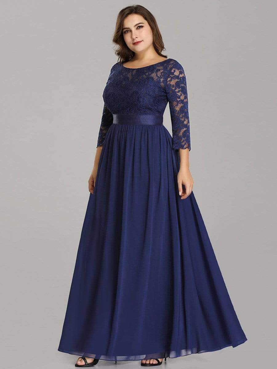 MsDresslyEP Plus Formal Dress Simple Plus Size Lace Evening Dress with Half Sleeves