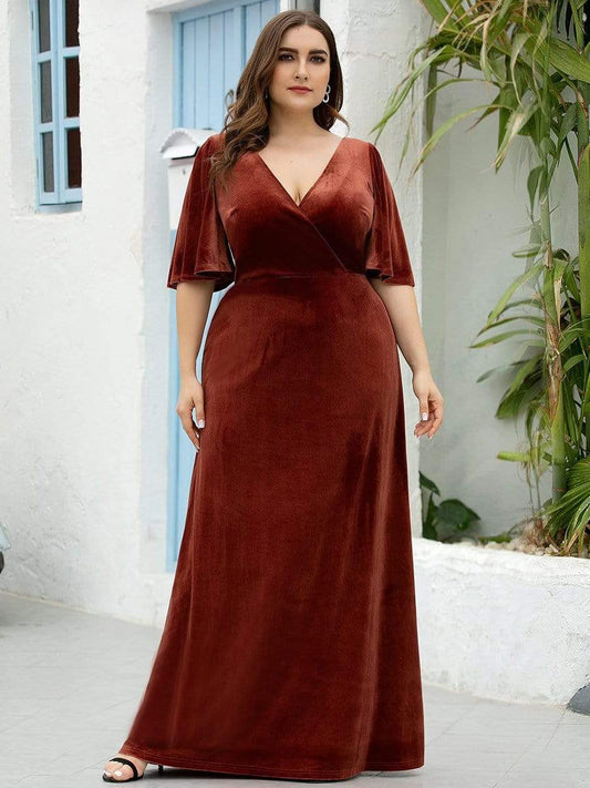 MsDresslyEP Plus Formal Dress Vintage Plus Size Velvet Maxi Evening Dress DRE230978001BRD16