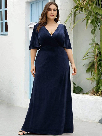 MsDresslyEP Plus Formal Dress Vintage Plus Size Velvet Maxi Evening Dress DRE230978031NBY16