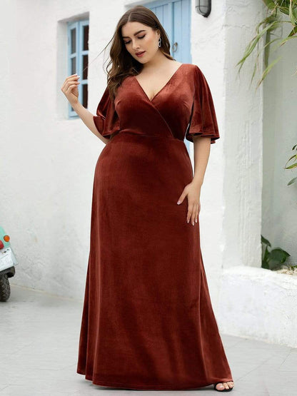 MsDresslyEP Plus Formal Dress Vintage Plus Size Velvet Maxi Evening Dress