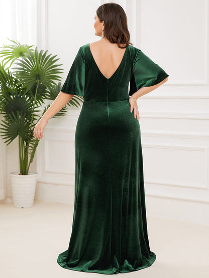 MsDresslyEP Plus Formal Dress Vintage Plus Size Velvet Maxi Evening Dress
