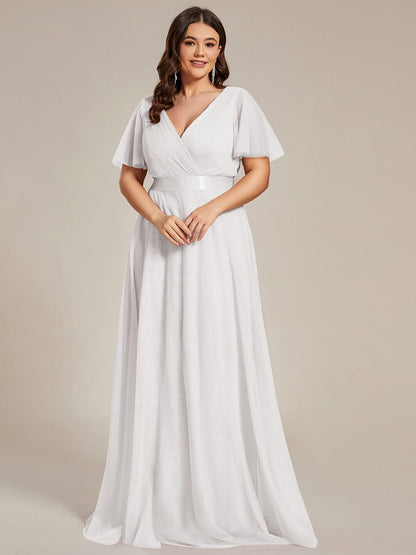 MsDresslyEP Plus Formal Dress Women's Floor-Length Plus Size Formal Bridesmaid Dress with Short Sleeve DRE230970707WHT16