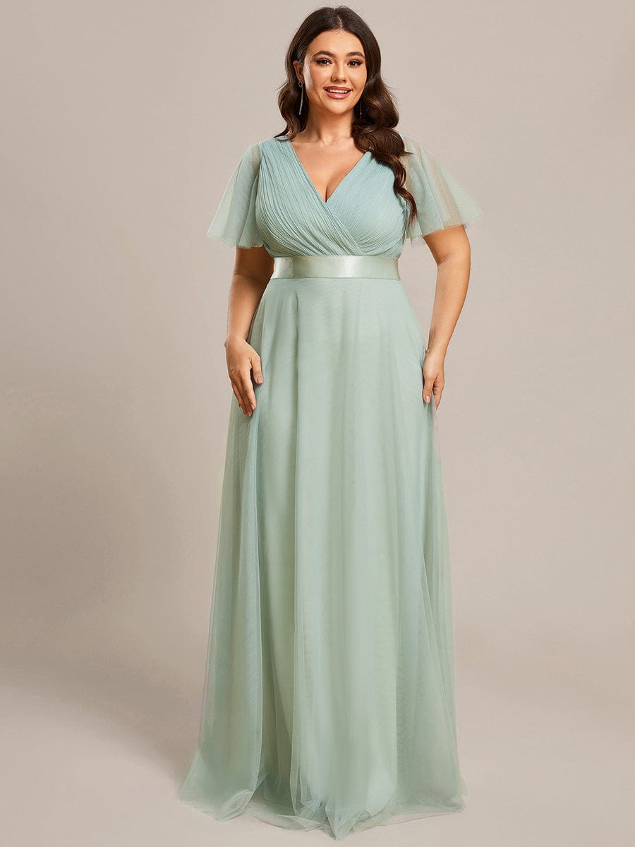 MsDresslyEP Plus Formal Dress Women's Floor-Length Plus Size Formal Bridesmaid Dress with Short Sleeve DRE230970749MGT16