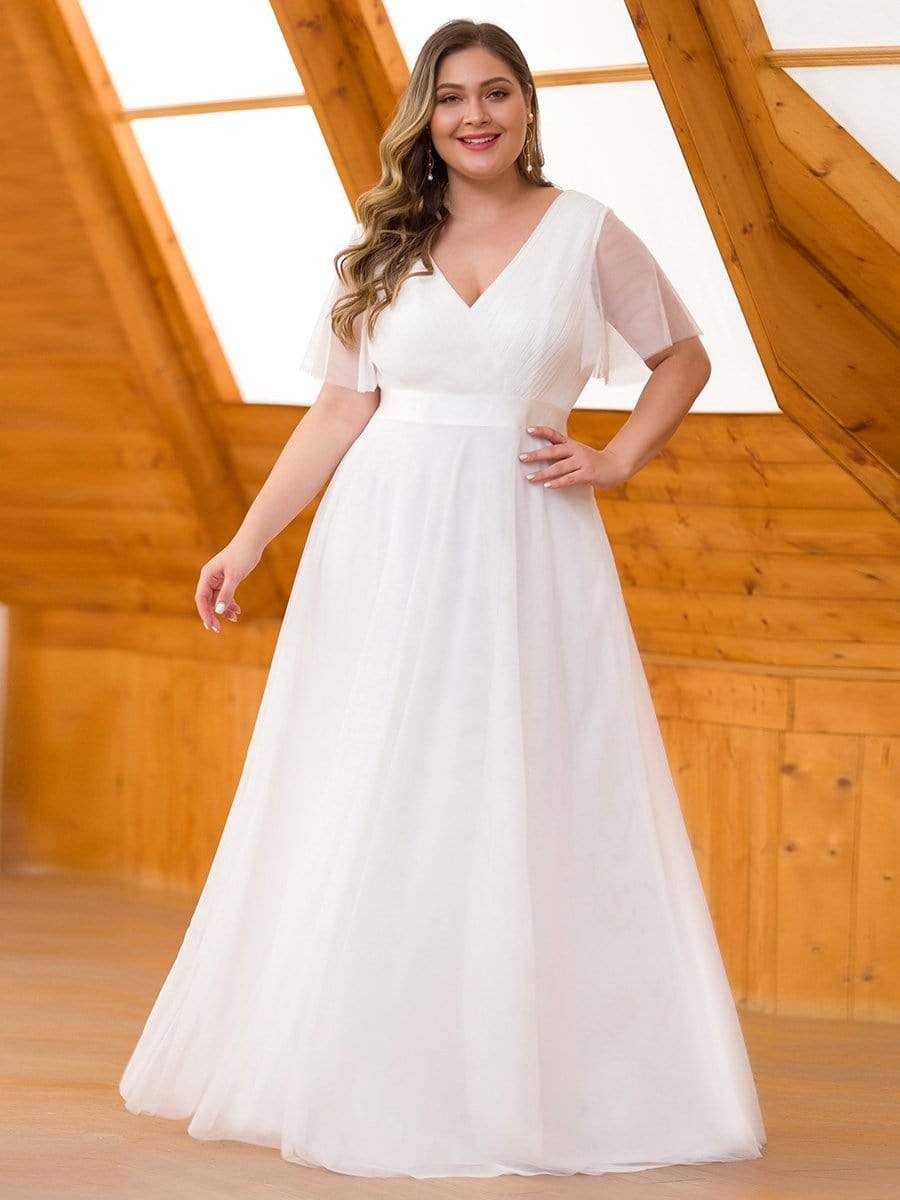 MsDresslyEP Plus Formal Dress Women's Floor-Length Plus Size Formal Bridesmaid Dress with Short Sleeve
