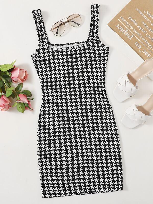 Plus Houndstooth Tank Bodycon Dress - LuckyFash™