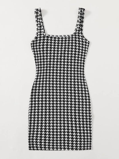 Plus Houndstooth Tank Bodycon Dress for Women