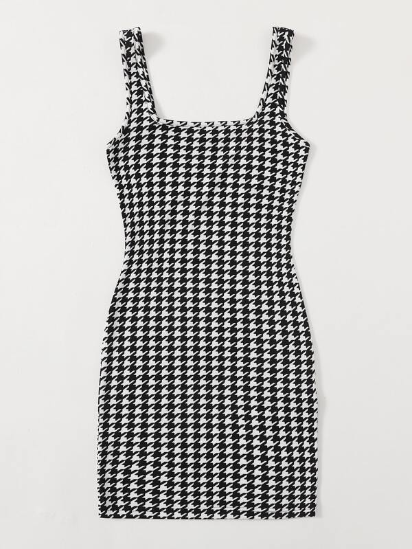 Plus Houndstooth Tank Bodycon Dress - LuckyFash™