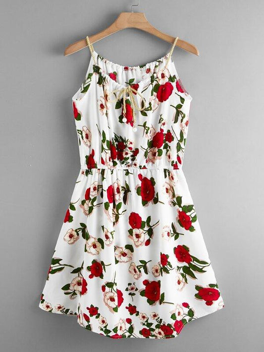 Plus Knot Front Floral Print Cami Dress for Women