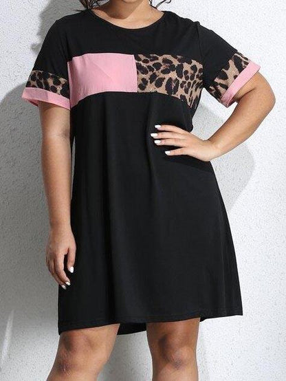 Plus Leopard Panel Tunic Dress - LuckyFash™
