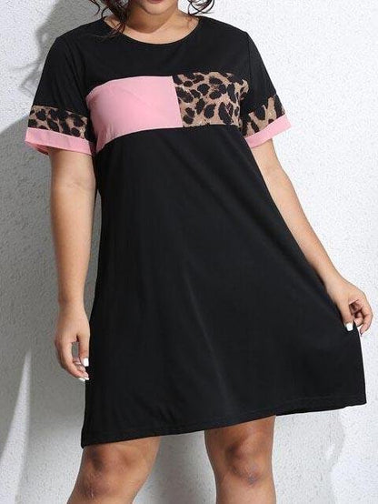 Plus Leopard Panel Tunic Dress - LuckyFash™