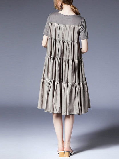 MsDressly Plus Midi Dresses Size Curve Dresses Loose Plus Size Round Neck Short Sleeve Stitching Midi Dress