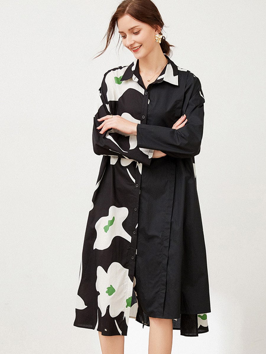 MsDressly Plus Midi Dresses Size Curve Dresses Plus Size Loose Elegant Floral Pattern Stitching Midi Dress