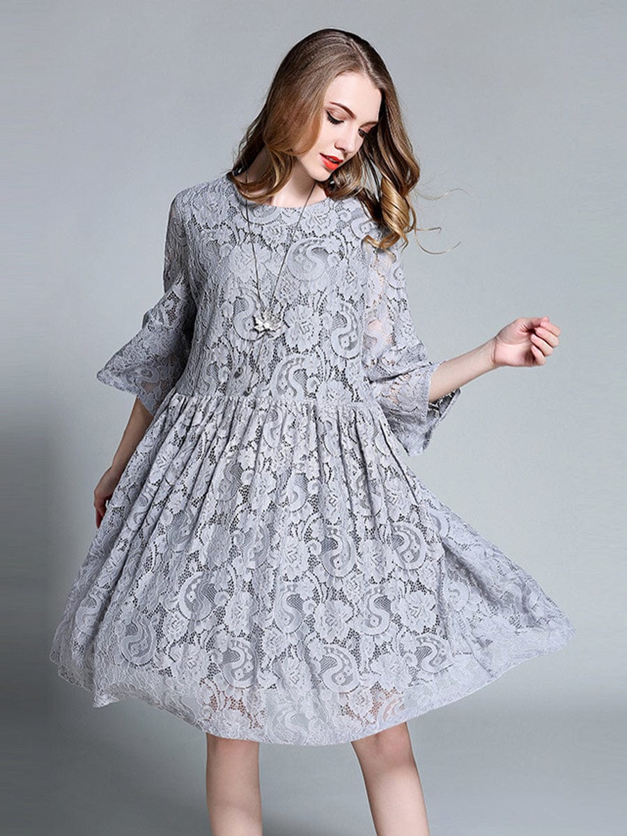 MsDressly Plus Midi Dresses Size Curve Dresses Temperament Lace Loose Midi Dress DRE2303160053GRYXL
