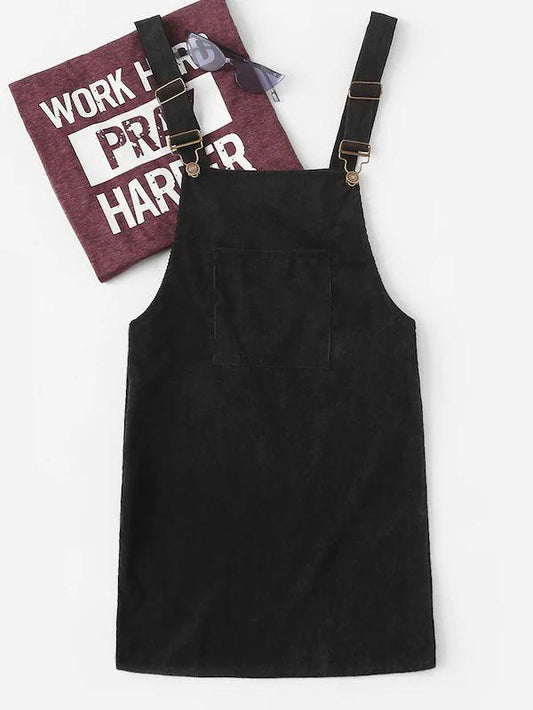 Plus Pocket Front Corduroy Pinafore Dress for Women