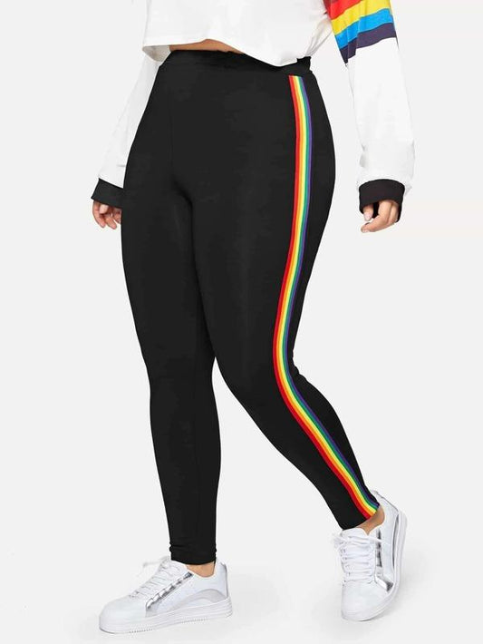 Plus Rainbow Striped Pants for Women