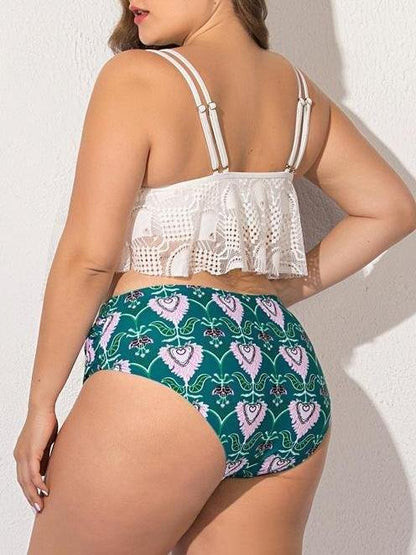 Plus Size Lace Ruffled High Waist Split Swimsuit - LuckyFash™