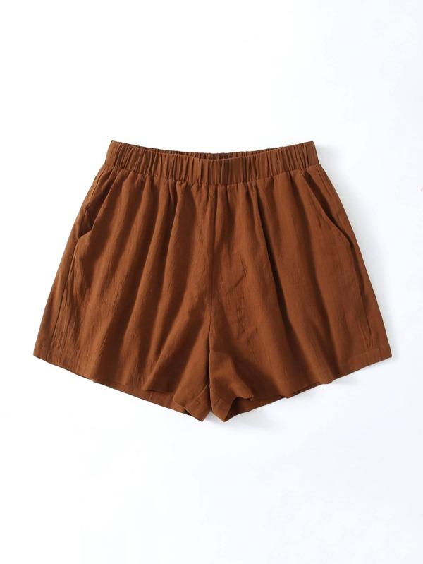 Plus Slant Pocket Solid Shorts - LuckyFash™