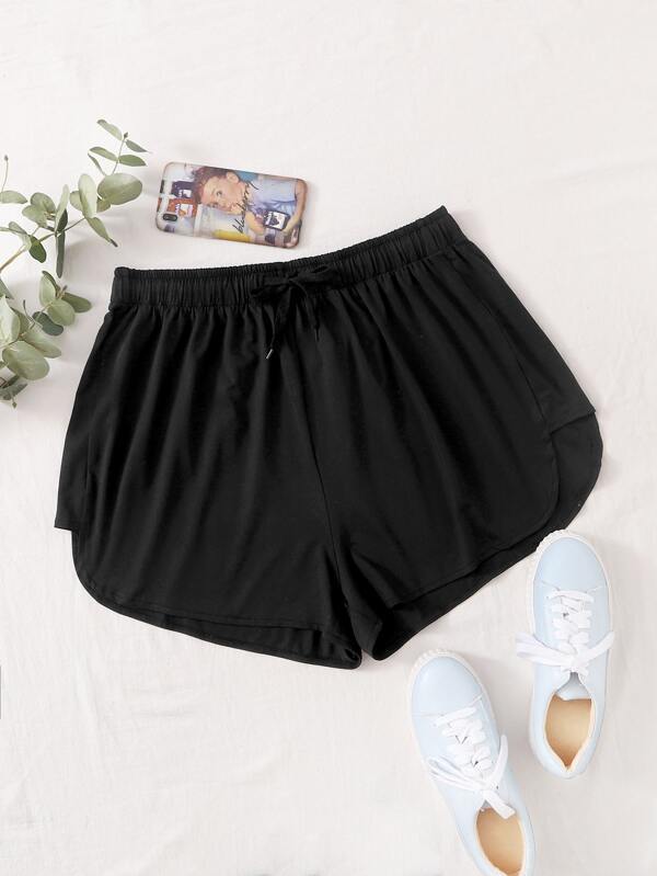 Plus Solid Drawstring Waist Track Shorts for Women