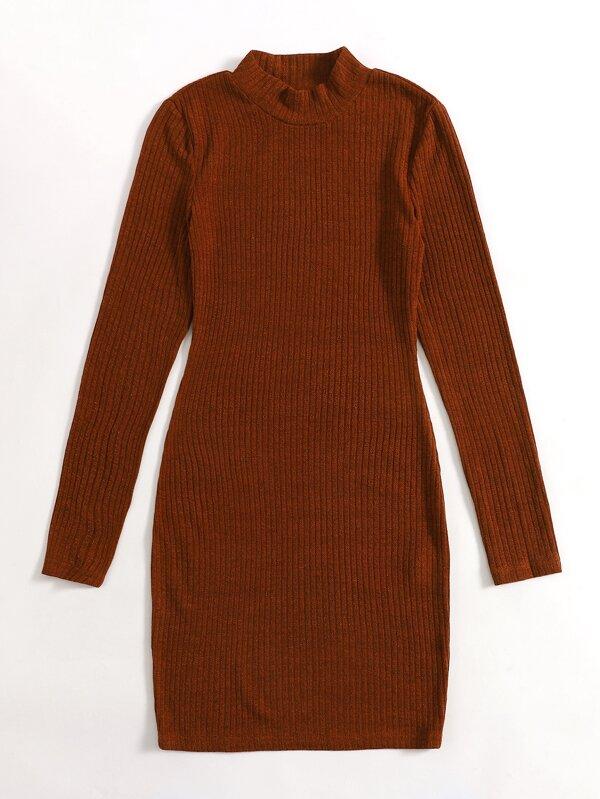 Plus Stand Collar Rib-knit Bodycon Dress - LuckyFash™