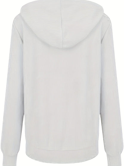 MsDresslySP Plus Sweaters Plus Size Casual Coat, Women's Plus Solid Ribbed Zip Up Long Sleeve Drawstring Hoodie Sweater PLU2309A3506WHT1XL(14)