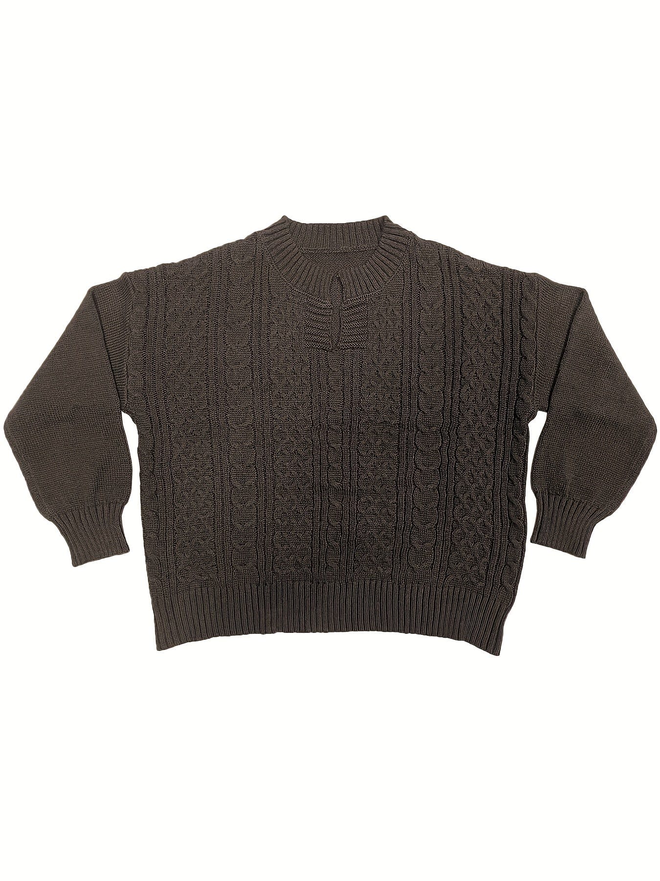 MsDresslySP Plus Sweaters Plus Size Casual Sweater, Women's Plus Solid Jacquard Long Sleeve Notched Neck Slight Stretch Sweater