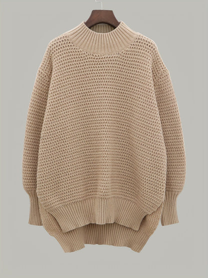 MsDresslySP Plus Sweaters Plus Size Casual Sweater, Women's Plus Solid Long Sleeve Round Neck Split Hem Medium Stretch Sweater
