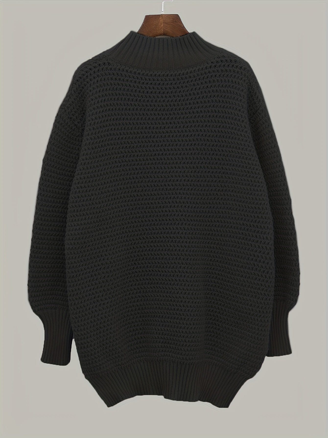 MsDresslySP Plus Sweaters Plus Size Casual Sweater, Women's Plus Solid Long Sleeve Round Neck Split Hem Medium Stretch Sweater