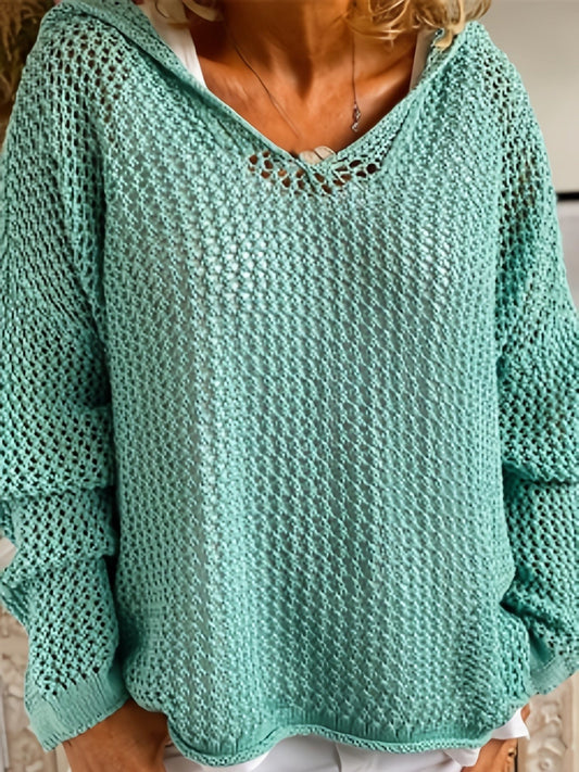 MsDresslySP Plus Sweaters Plus Size Casual Sweater, Women's Plus Solid Long Sleeve Slight Stretch Hooded Sweater PLU2309A2811EMD1XL(14)
