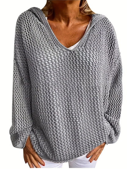 MsDresslySP Plus Sweaters Plus Size Casual Sweater, Women's Plus Solid Long Sleeve Slight Stretch Hooded Sweater PLU2309A2816GRE1XL(14)