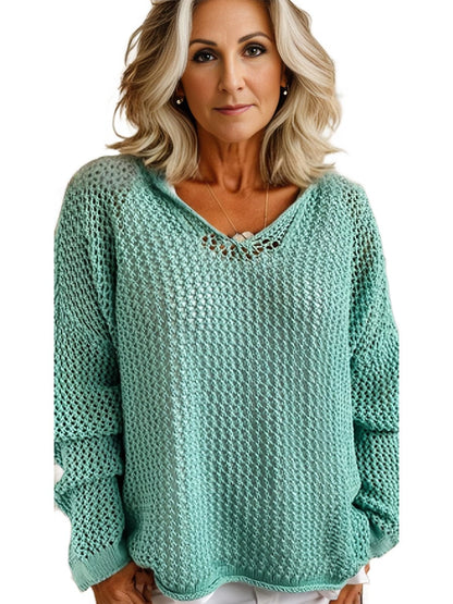 MsDresslySP Plus Sweaters Plus Size Casual Sweater, Women's Plus Solid Long Sleeve Slight Stretch Hooded Sweater